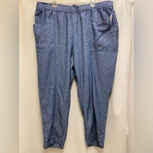 Old Navy Linen Blend High Rise Crop Tapered Pants 2X Blue Chambray